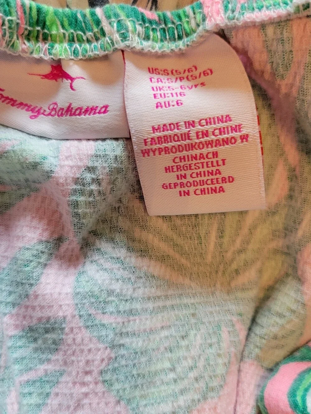 Tommy Bahama Kids Pink Tropical Leaf Tie Front Sleeveless Top Small 5/6